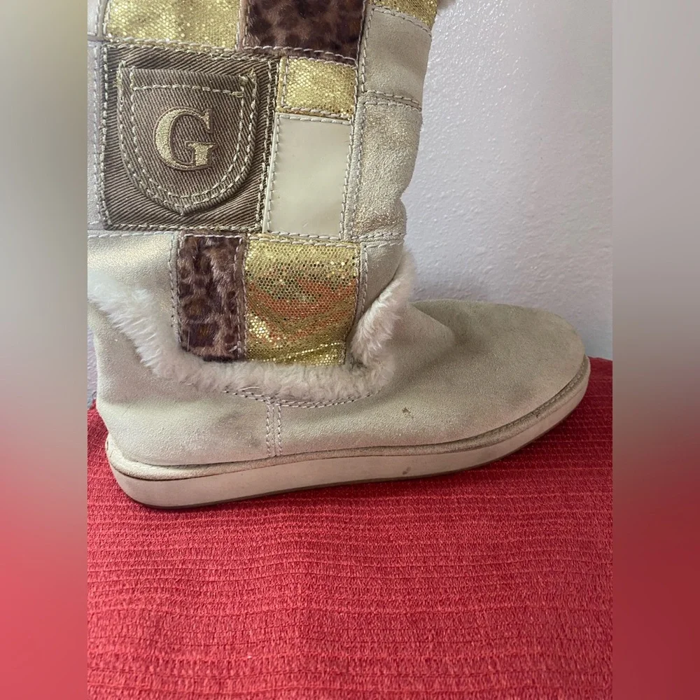 WOMENS CLASSIC GUESS PATCHWORK FUR LINED BOOTS